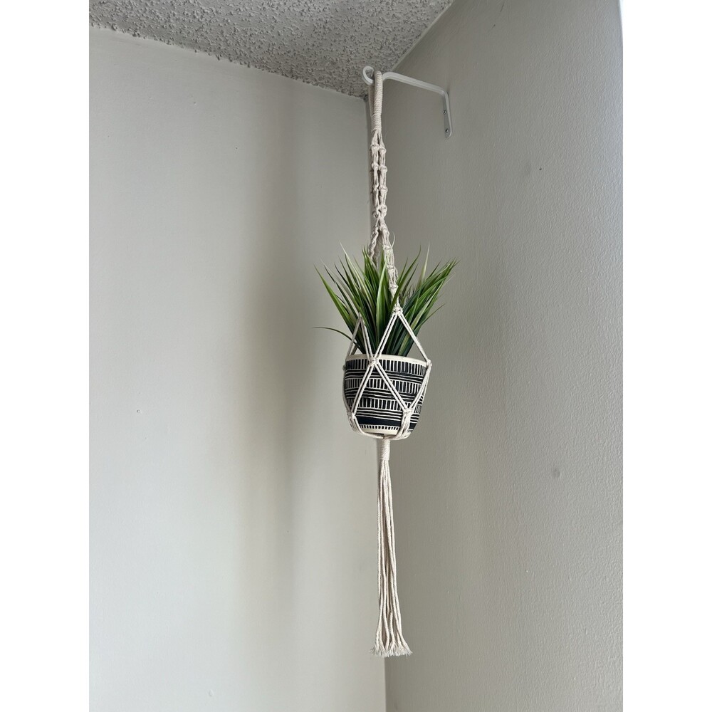Artificial  Plant in Pot With Macrame Hanger Boho Geometric